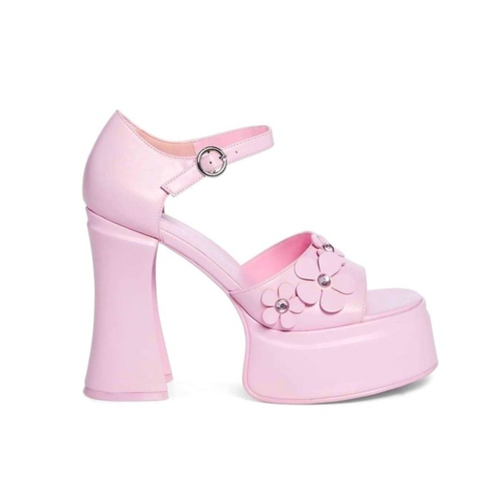 RARE DISCONTINUED Y2K Dolls Kill Pink Platform Flower Heeled Sandals Women